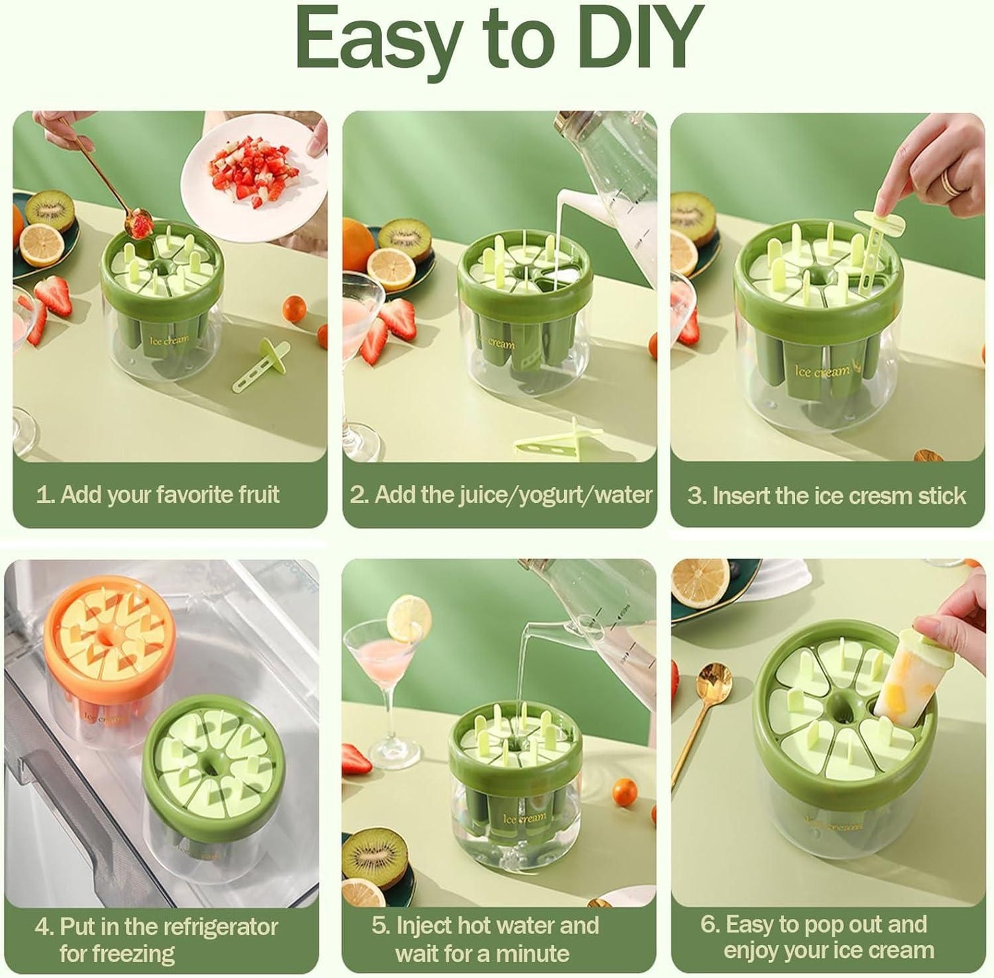 Reusable DIY Ice Pop Moulds – 8-Piece BPA-Free Popsicle Maker Set with Sticks & Drip Trays